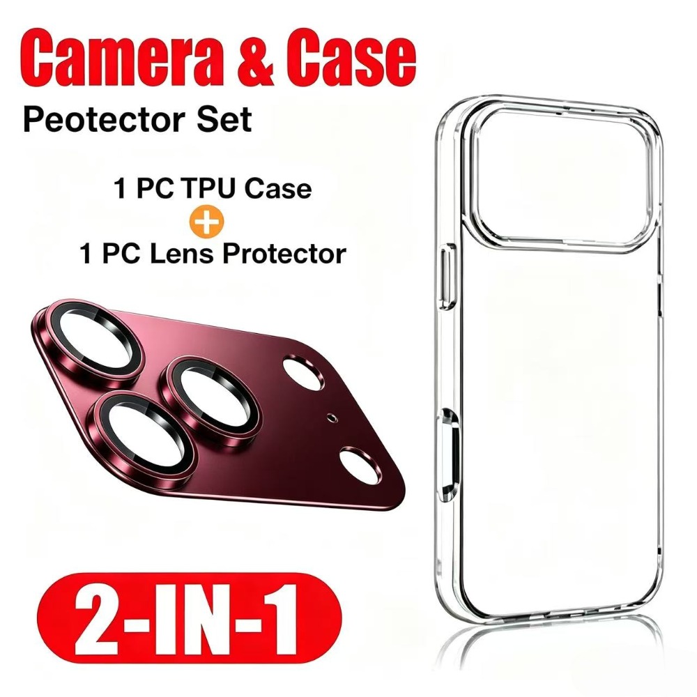 TEMU 2pcs Combo Set: 1 Tpu Transparent Drop-proof Soft Phone Case + 1pc Of Aluminum Alloy Camera Protector Film. Suitable For Iphone 18 Pro Max / 18