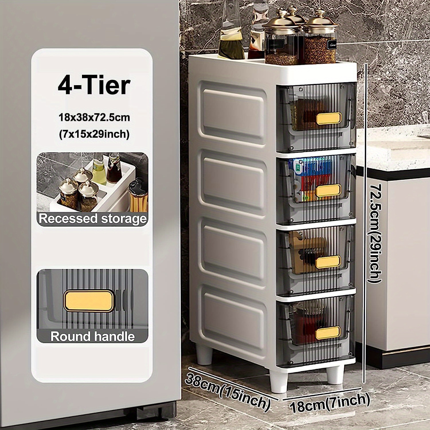 TEMU Gabinete de almacenamiento delgado y versátil con cajones - Material de PP, organizador multifunción para baño, cocina y artículos de cuidado