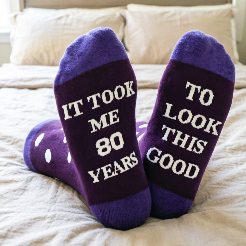 TEMU 1 Pair Women's Polka Dot 80th Birthday Socks, 80th Birthday Socks For Women And Men, Gift Socks For Grandma, Mom, Birthday Gift, Mother's Day