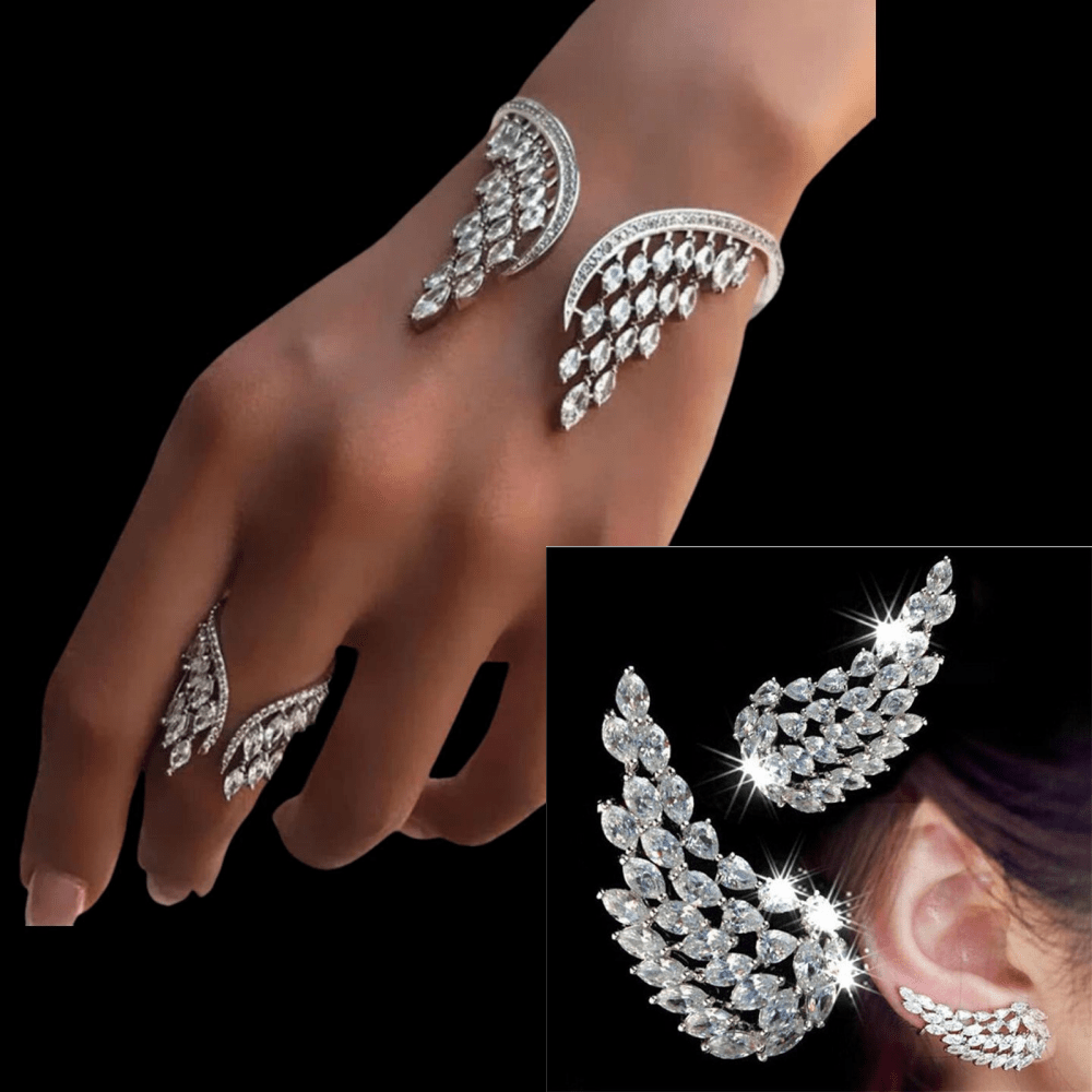 

4pcs Of Ladies' Rings, Wing Rings, Engagement And Wedding Rings, 3a Zirconia Earrings For Ladies, Perfect Gifts For Christmas And Birthdays