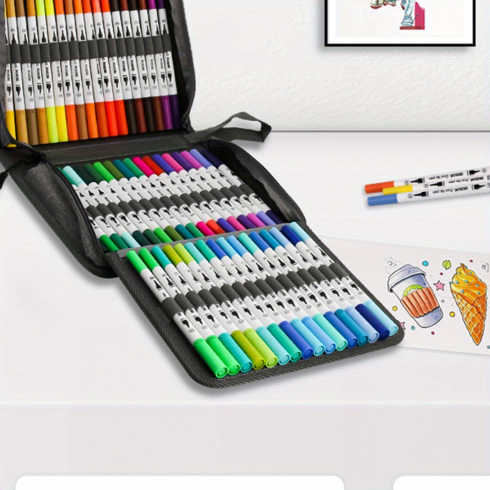 100 colors duo tip brush markers pens colored pens watercolor art markers fineliner calligraphy pens for adults coloring books christmas gifts drawing sketching journaling Product details 0