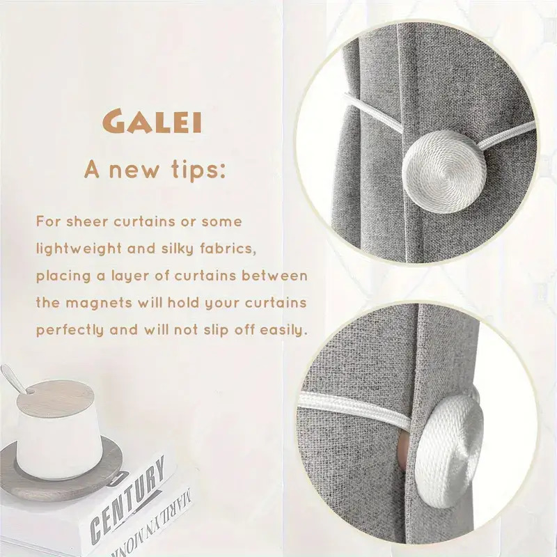 Four Premium Easy Round Magnetic Curtain Strings, Robust Magnetic Hooks, Handcrafted Decorative Magnetic Design, Long-Lasting Material, Bohemian Style Hanging Strings, Ideal for Bedroom, Living Room, And Office Curtain Storage Decoration