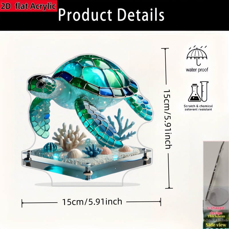 TEMU Ornement de bureau créatif 2D plat Tortue de mer Brise Océanique, impression acrylique 2D plate, 1 pièce de L, convient pour ferme, salon,