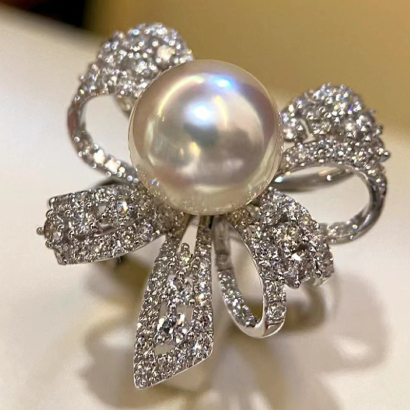 Women's Elegant Bling Bow Engagement Ring, June Birthstone