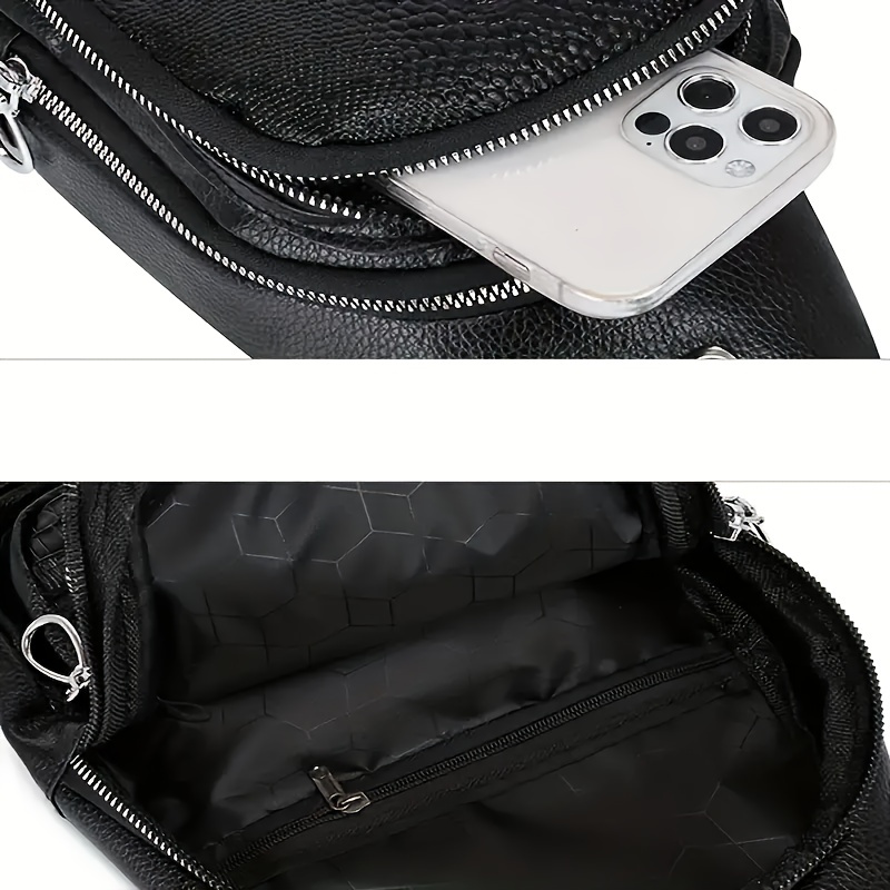 [Men's Chest Bag] Lightweight, Durable Men's Chest Bag | Stylish Crocodile Pattern with Earphone Hole | Black Animal Print Design, Polyester Lining, Hand Wash or Dry Clean for Outdoor Travel, Casual Outings, and Daily Use