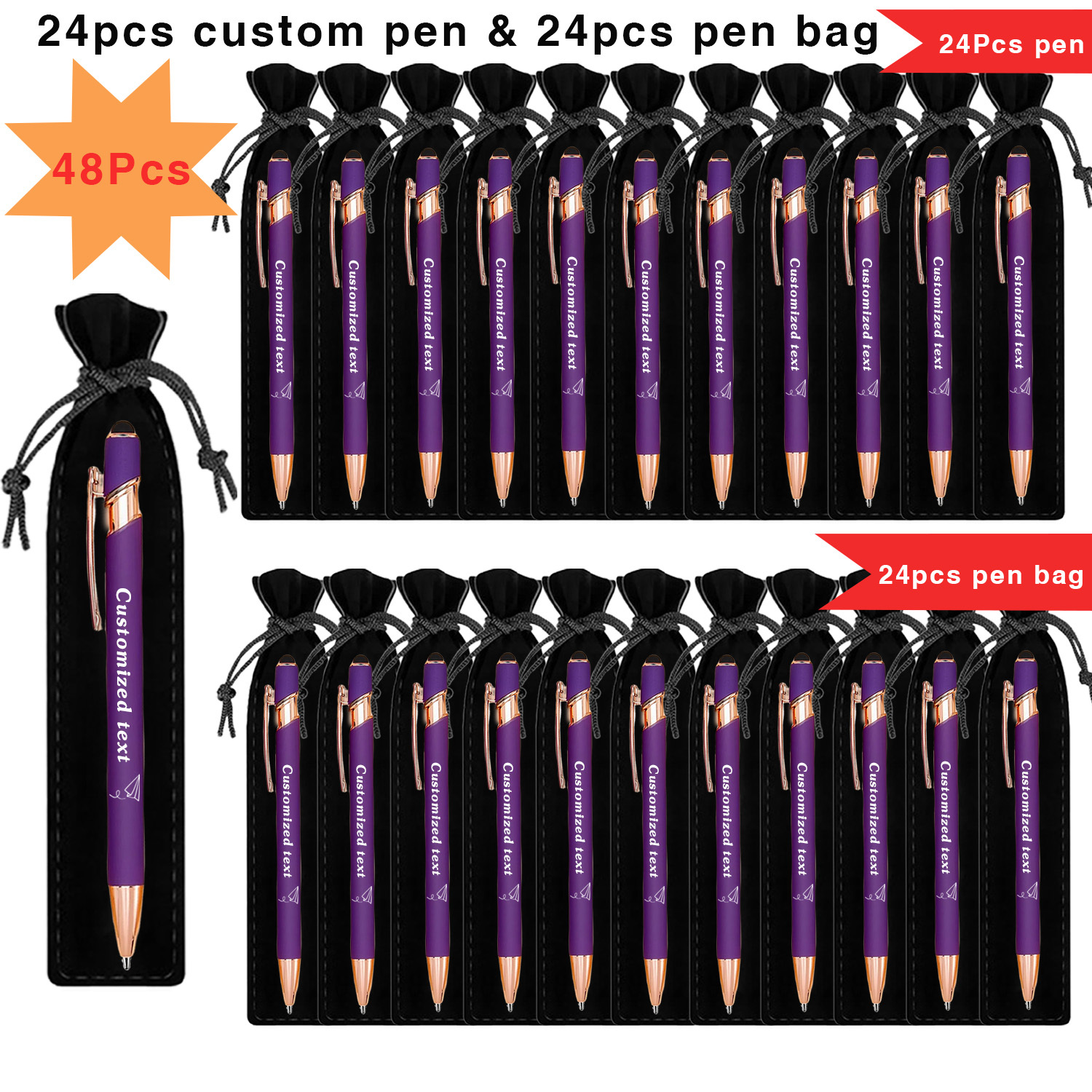 TEMU 48pcs Personalized Ballpoint Pen Set, Includes 24 Pens And 24 Pen Pouches, For Office, School And Meetings, Thanksgiving And Christmas Gifts