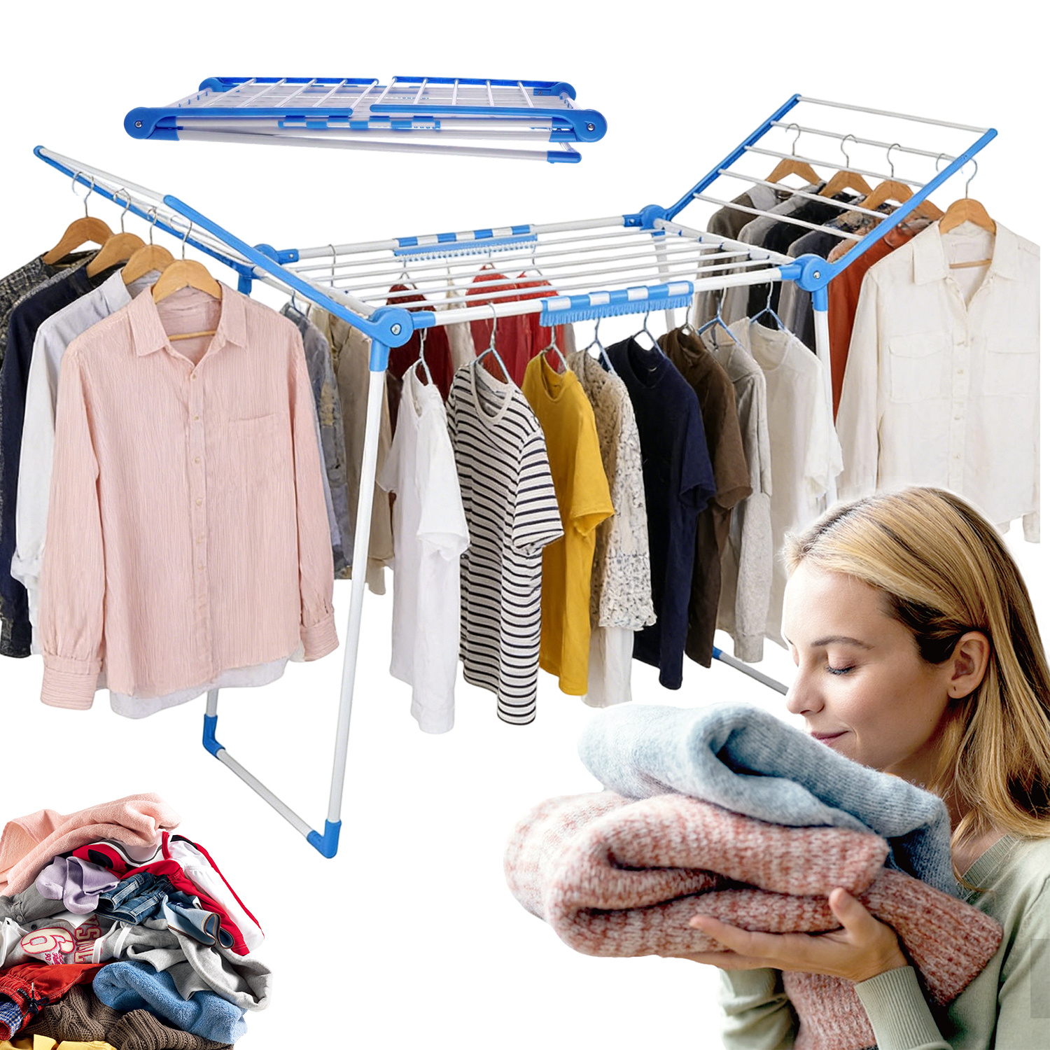 TEMU Floor-mounted Clothes Rack, 1pc 154*59*108cm Wing Folding Drying Rack, Large Capacity For Drying, Space-saving Drying Underwear, Socks And Other
