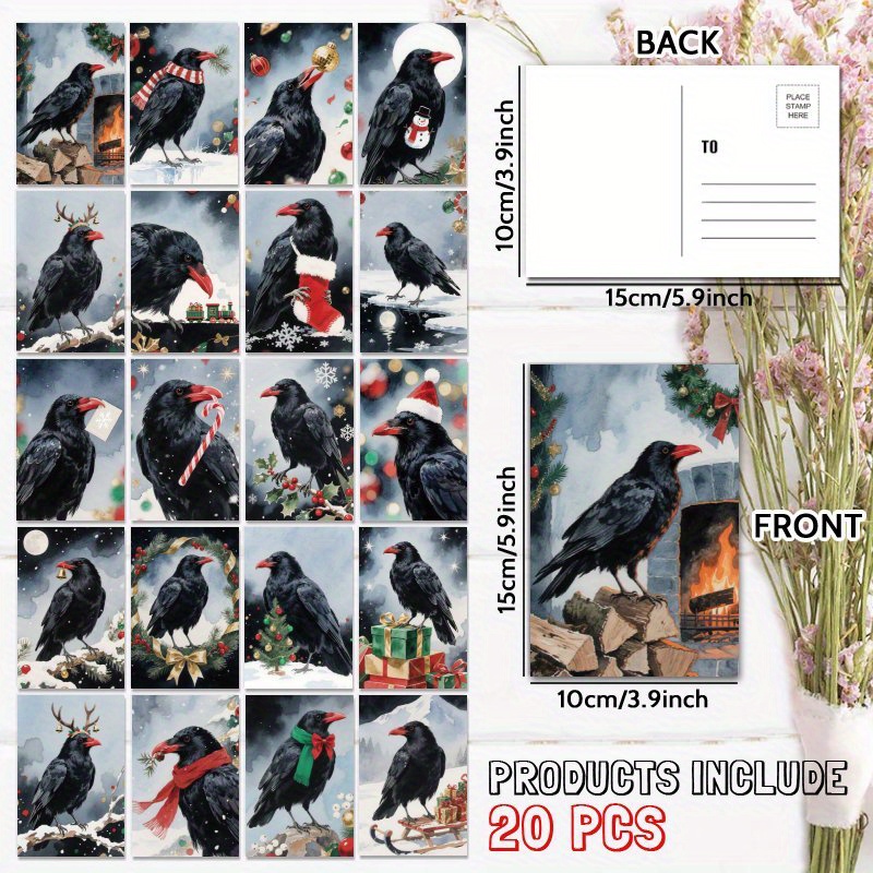TEMU [christmas Edition]20pcs Crow Christmas Postcards, A Unique Everyday Gift For , Suitable For Congratulations, Birthday Thank , Positive