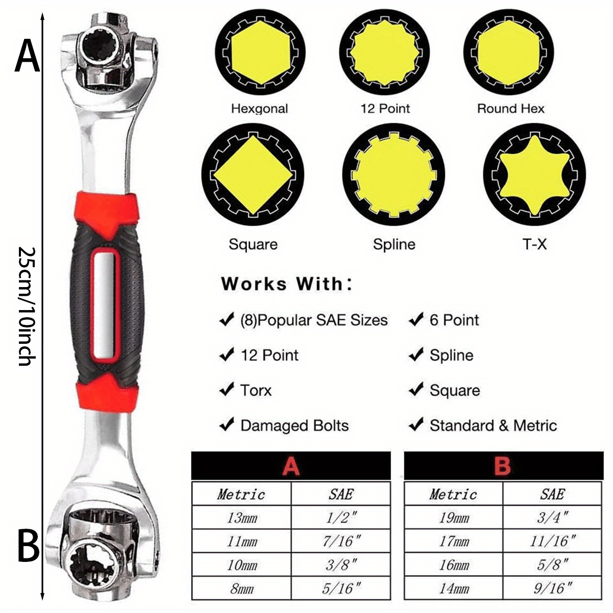 48 in 1 wrench with 360 rotating head stainless steel socket tool for home car repair ergonomic non slip handle fits standard metric bolts 8mm to 13mm versatile wrench tool handling stainless steel tool adjustable wrench details 1