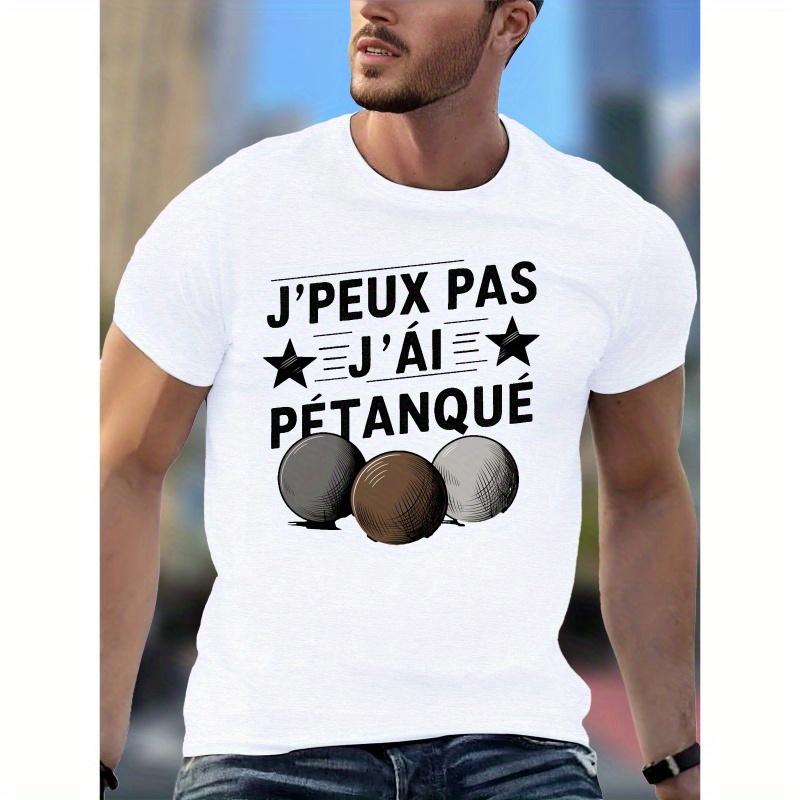 

T-shirt pour Hommes "Je ne pas, à " - Tee-shirt d'Été Décontracté à Manches Courtes, Col Rond, Polyester, Lavable en Machine - Blanc avec Motif de Balles