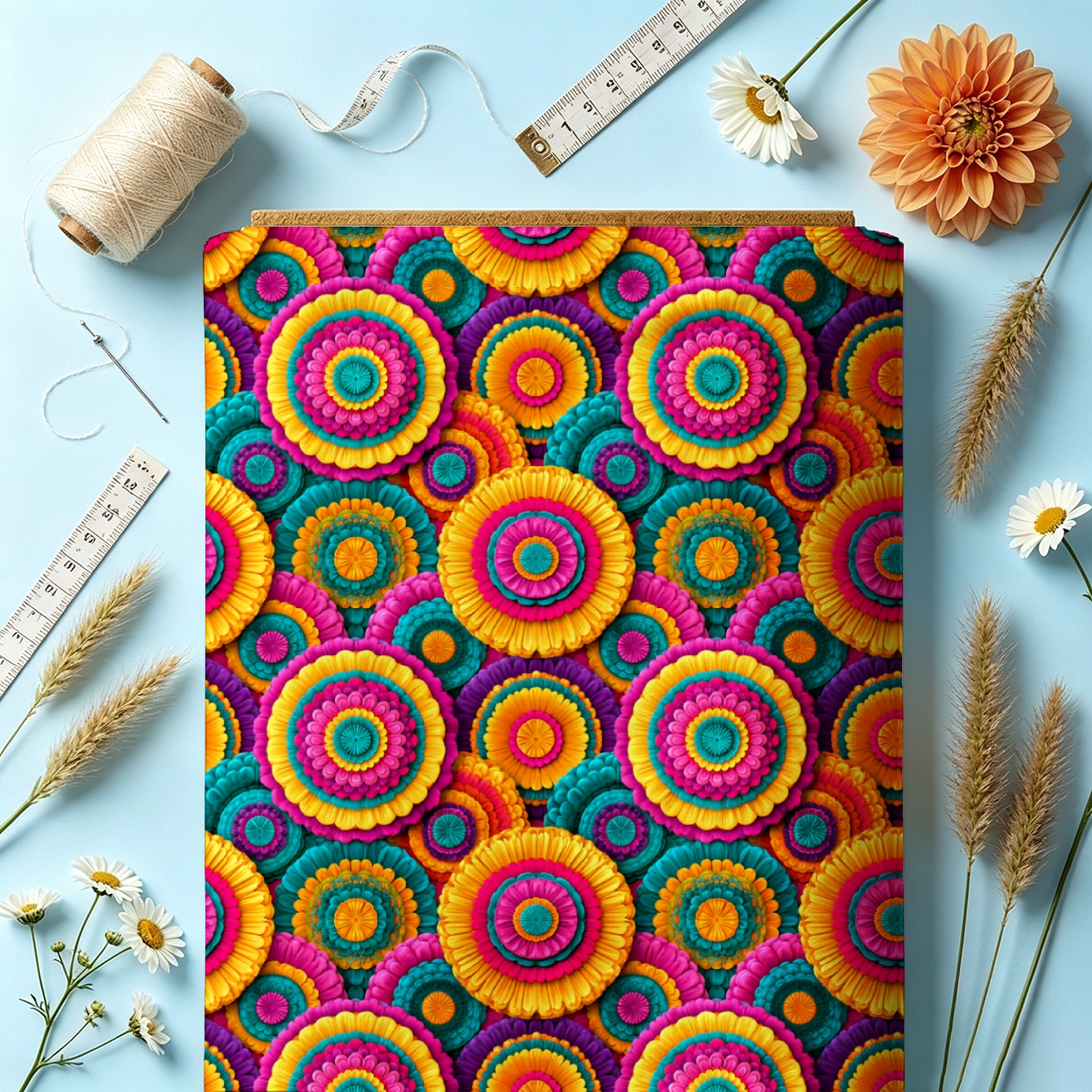 TEMU 1pc Tissu imprimé numérique à motif de cercles concentriques multicolores , disponible en plusieurs tailles, matériau et confortable, tissu