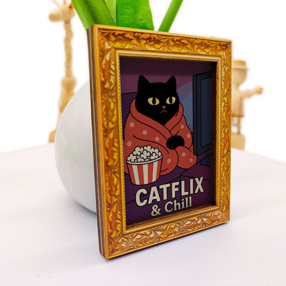 E-shop 1 Stück " & " Katze beim Fernsehen Kühlschrankmagnet, Kleiner Kreativer Rahmen Wanddekoration, Holzhandwerk, Lustige Wohnaccessoires, Muss-Have
