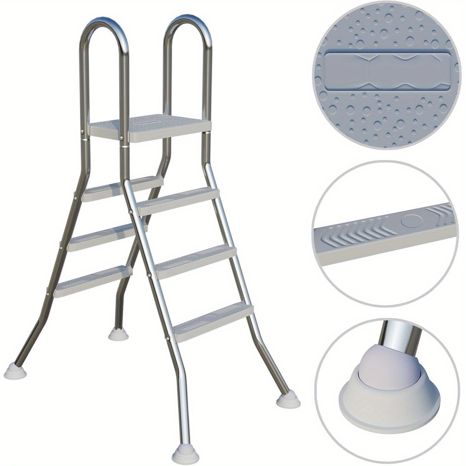 A Ladder Made Of Stainless Steel Featuring Non-slip Steps, Designed For Swimming Pools With A Weight Limit Of 150 Kg, Suitable For Ranging From 110 To 130 Cm
