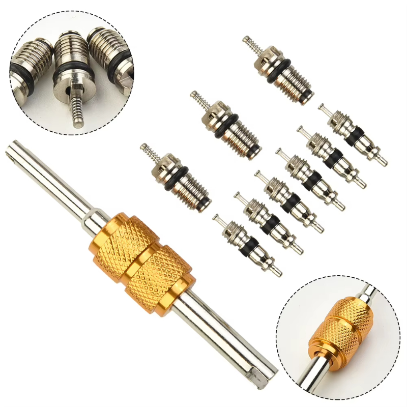 TEMU 9pcs R134a Automotive Air Conditioning Valve Core + 1pc Remover Tool For A/ Mall/big Air Conditioning Valve Core Tool