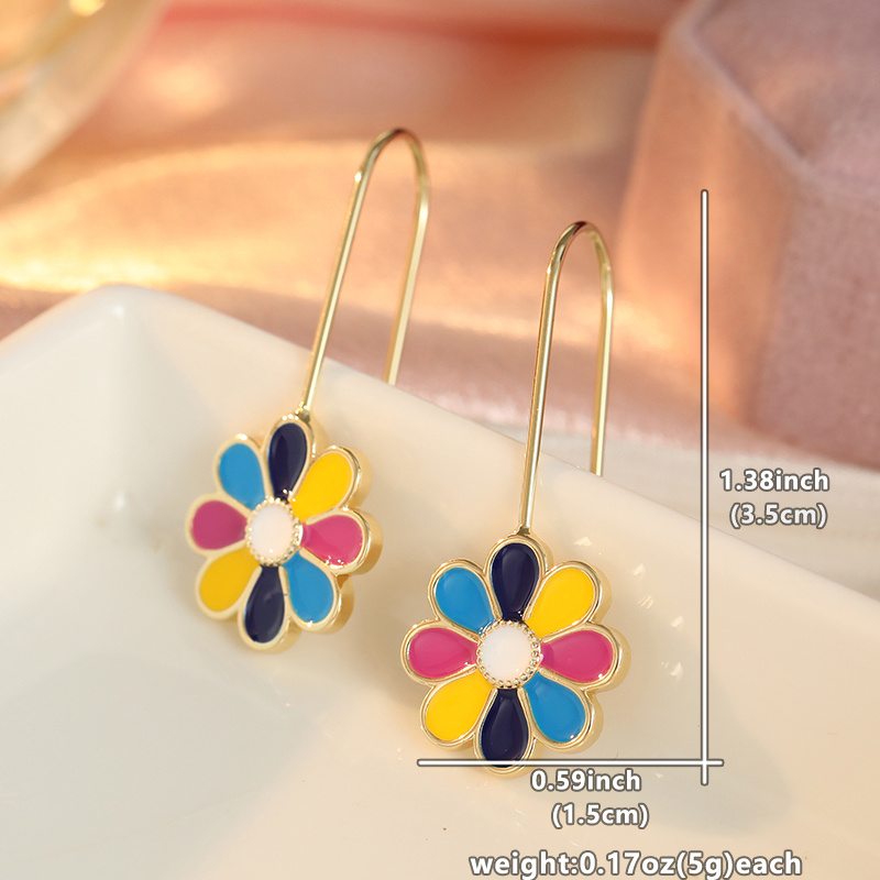 Bohemian Multi-Colored Daisy Flower Drop Earrings