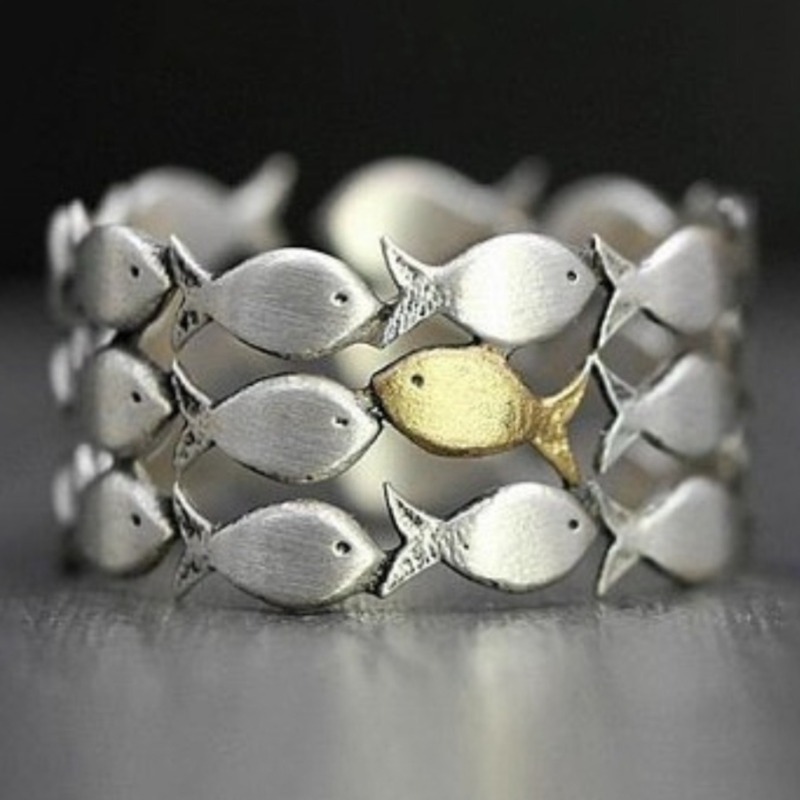 TEMU Anillo exquisito de acero inoxidable 316, de moda vintage, con banda ancha de pez, unisex para uso diario casual, fiestas y festivos, anillo