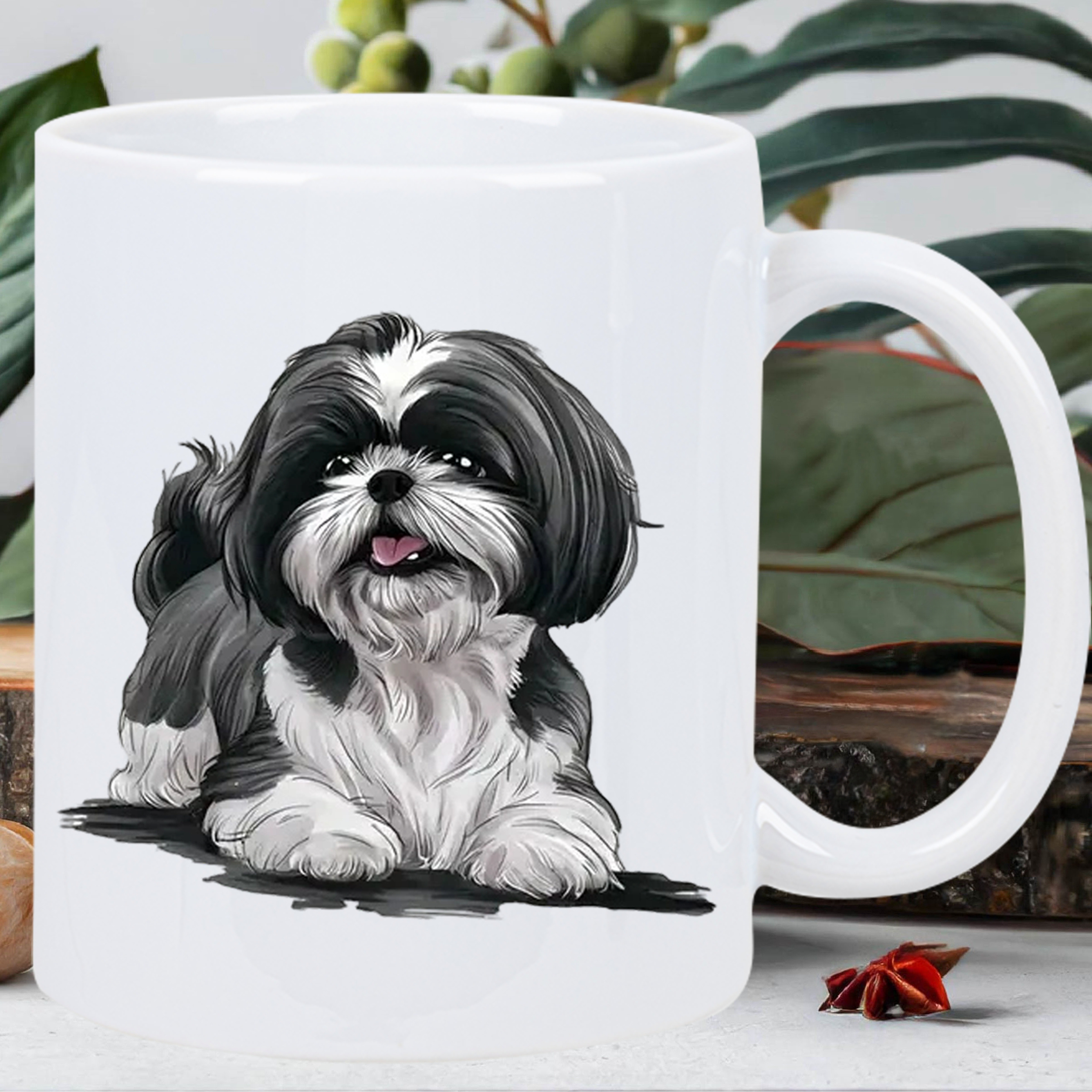 TEMU 1pc 11oz Ceramic Shih Tzu Coffee Mug - Insulated Travel Mug With Adorable , Hand-wash Only, , , White Mug With Black & Illustration, Travel