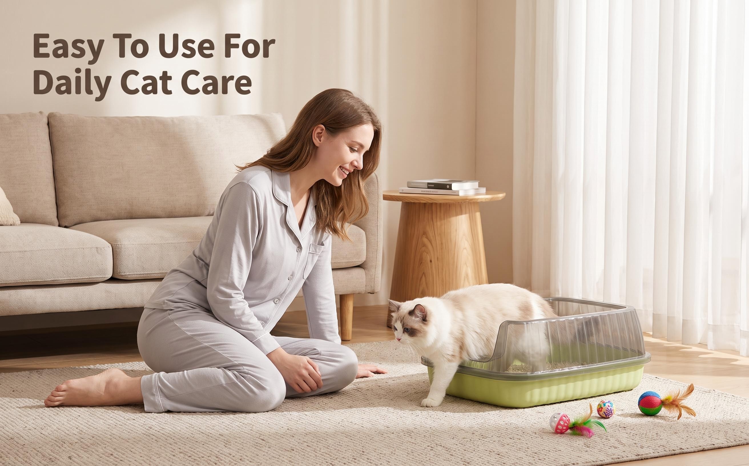 high quality   litter box for kittens medium cats multi cat use curved anti splash rim semi transparent litter tray with scoop low tracking non   clean for small apartments Product details 0