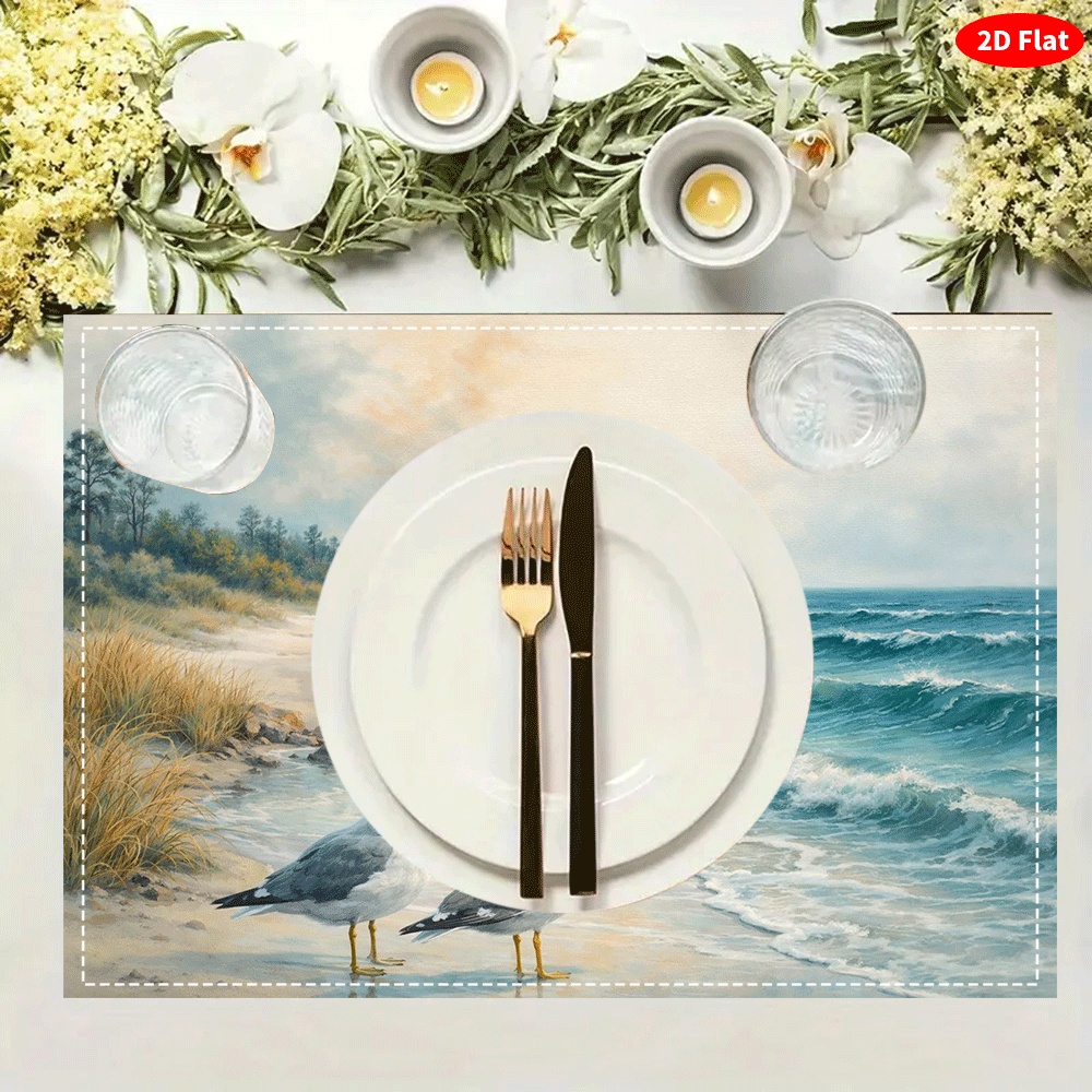 Seagull Beach Table Placemats Nautical Heat Resistant Mats 6pcs_voghion.com