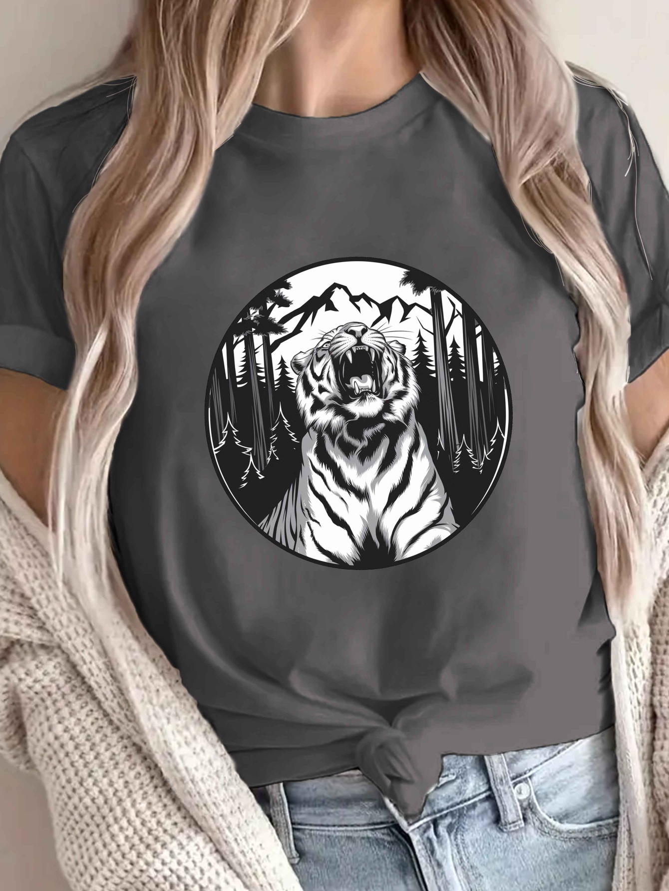 camiseta mujer estampado tigre rugiendo Temu Peru