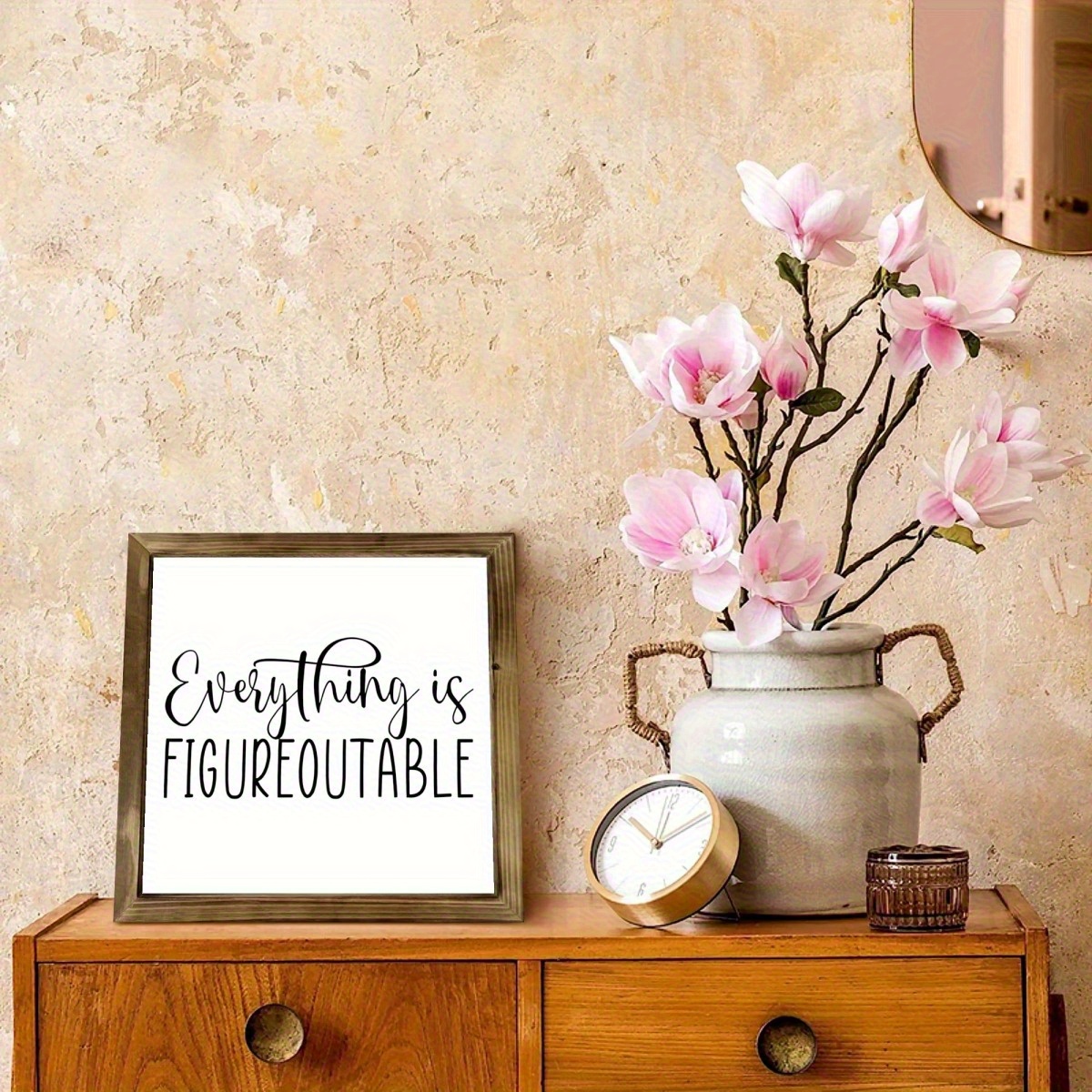 TEMU 2d Flat, 8x8 Inch Solid Wood Inspirational Wall Art With "everything Is Figureoutable" & "everything Is " Phrases - Decor, Lettering On