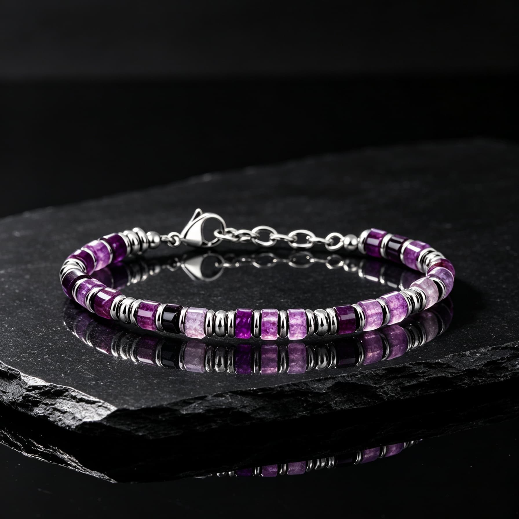 TEMU 1pc Handmade Natural Amethyst Bracelet For - Bohemian Retro Round Bead Jewelry Suitable For Daily Wear, Parties, Gift, -friendly Suitable For