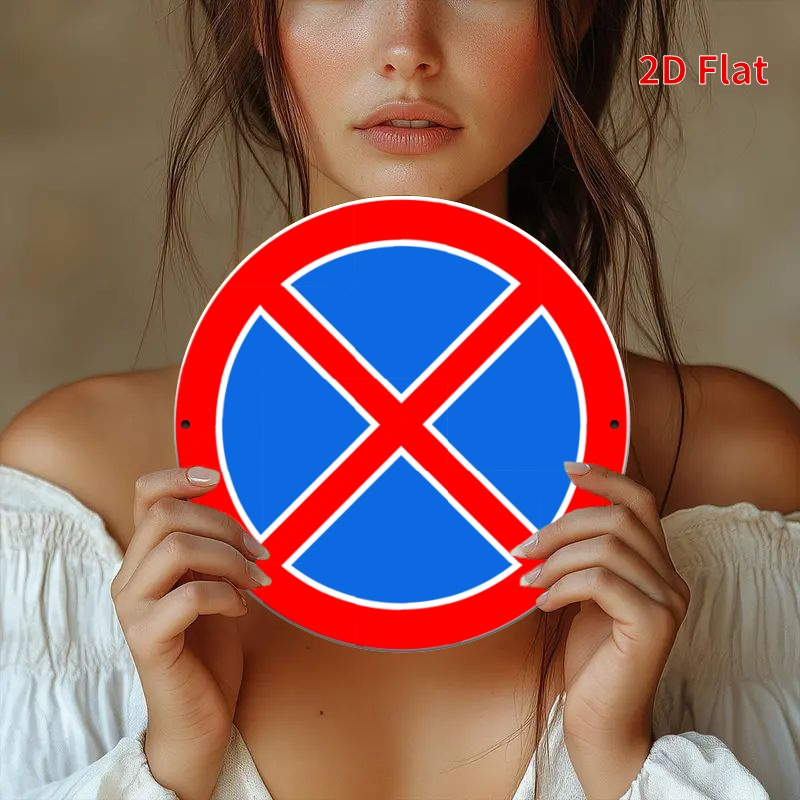 TEMU 2d Flat - 2d Plane No Parking Sign | Red And Blue Circle With X, Heavy Duty Aluminum Metal, 8x8 Inches - Suitable For Home, Garage, Bar, Cafe,