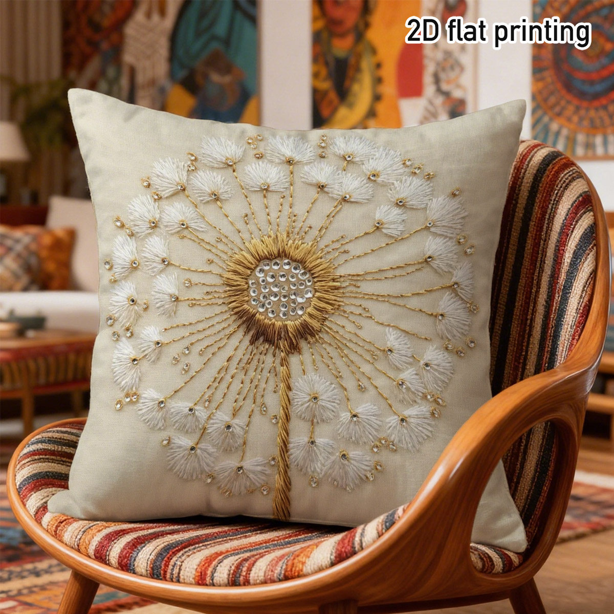 TEMU 1pc Dandelion Embroidered Throw Pillow Covers, Duplex Prints With And Pearl Accents, Durable Polyester Fabric, Zipper Closure, Sofa Decor,