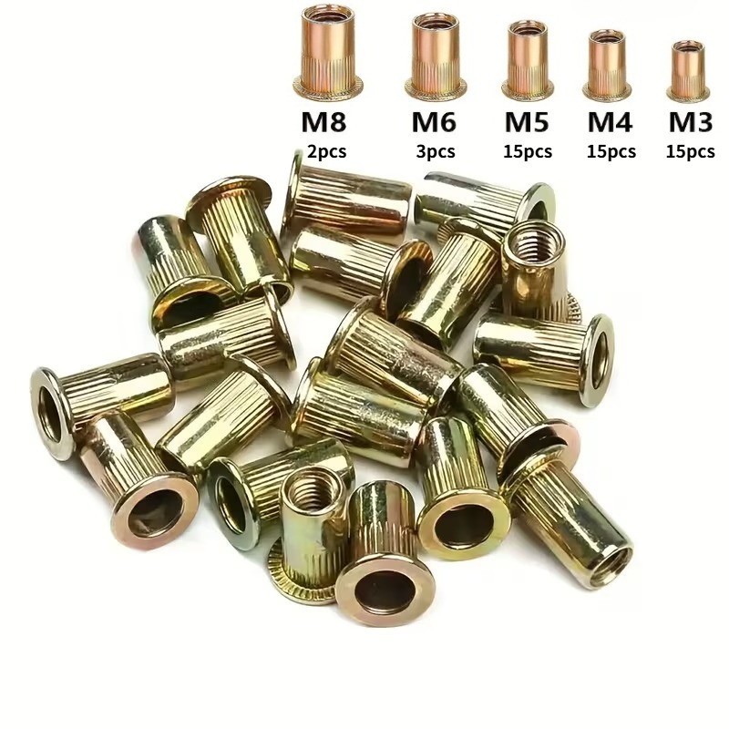 TEMU 50pcs Rivet Screw Nut Set - Carbon Steel Nuts, Including Various Specifications Such As M3, M4, M5, M6, M8, Suitable For Automotive, Furniture,