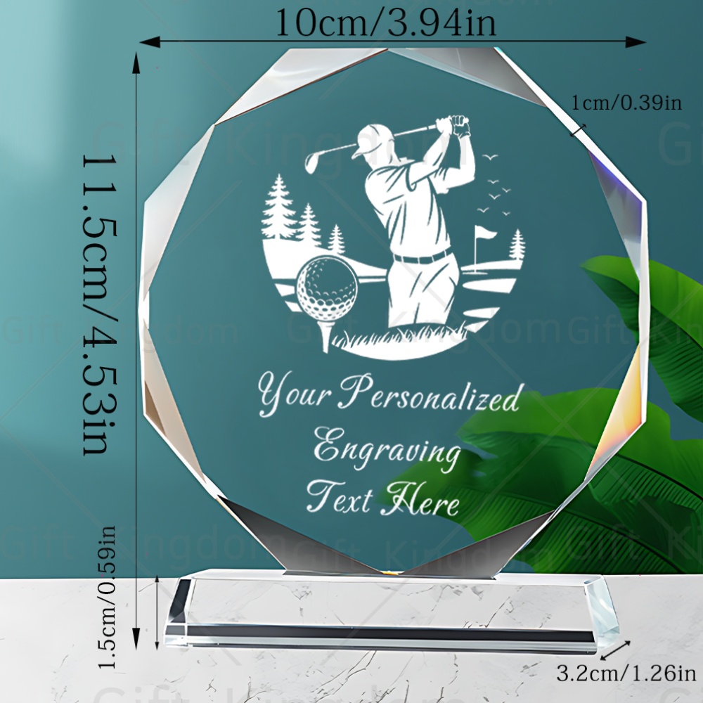 TEMU Personalized Golf Trophies - Name/text & Numbered Awards Suitable For Golf Competitions, Crystal Octagonal Plaques For Tournaments, Gifts,