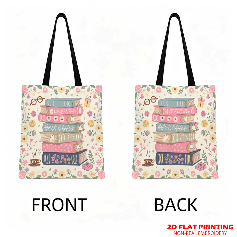 TEMU Bolso de con impresión 2D, Bolso tote floral tipo estante de libros, Bolso con estampado de biblioteca vintage, Bolso de plegable y , accesorio
