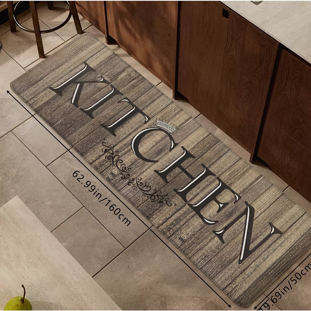 TEMU 1pc Tapis de Cuisine Style Vintage Américain à Grain de Bois Usé, Imprimé Slogan Anglais , Antidérapant et Absorbant, Facile à Nettoyer et