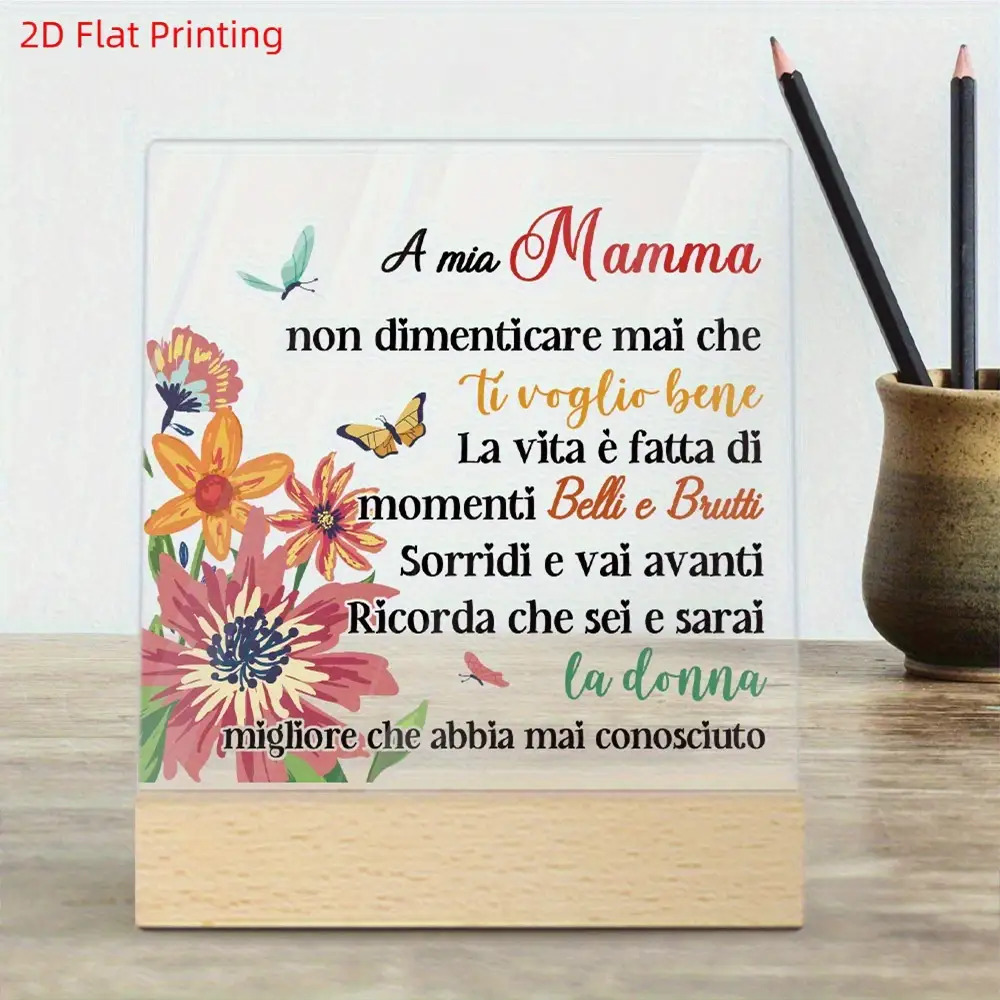 TEMU Piatto 2D, Stampa Piatta 2D, Decorazione Putuo, 1 pz Insegna Acrilica Italiana con Base in Legno, Decorazione da Tavolo, "A Mia Non Dimenticare