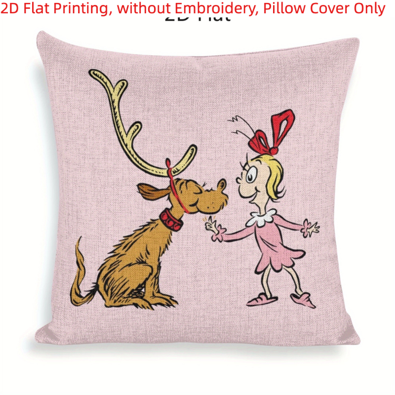 TEMU 1pc, 2d Flat Printing, And Max Cartoon Pillow Cover, Retro American Christmas Pattern, Single-sided Printing, Without Embroidery, Pillow Inserts