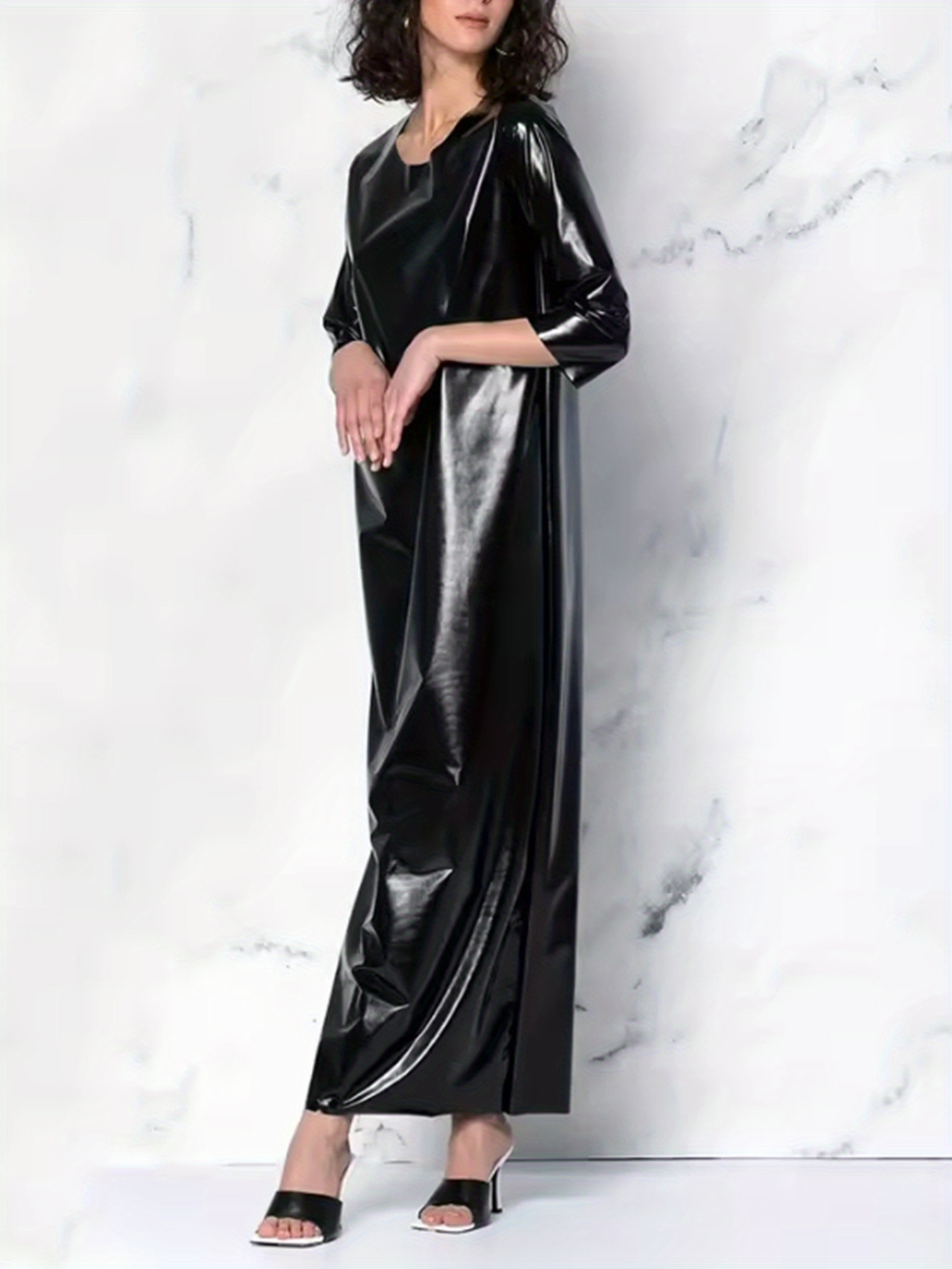 green emerald velvet dress Long SLeeve Loose-Fitted Midi Dress – ELENA LUKA main image 0