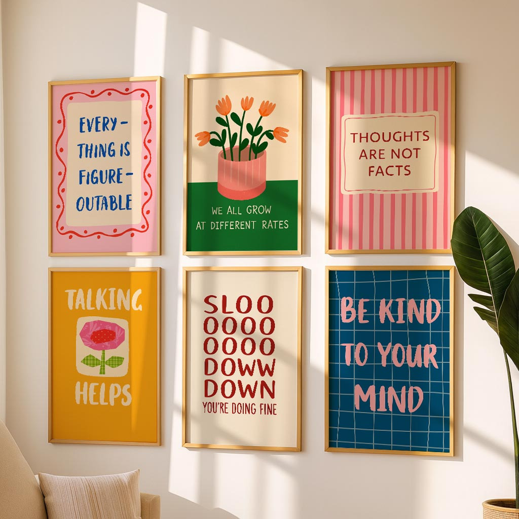 TEMU 2d Flat, 2d Flat 6pcs Set Inspirational Growth Decorative Art, Dopamine Warm Color Palette, Nordic , Positive Affirmation Quotes With Floral