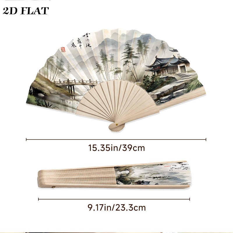 TEMU 1pc Wooden Folding Fan (single-sided Print), A Lightweight Summer Cooling Hand Fan, Perfect For Parties, Weddings, Dance Decorations, Gifts, And