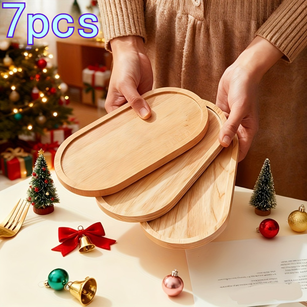 7pcs Tray Set - Stackable Oval Dinner Plate Trays, Multifunctional Storage Trays, Nesting Design, Suitable For Bathroom, Kitchen Countertop, Dining Table - Space- Decorative Display Trays