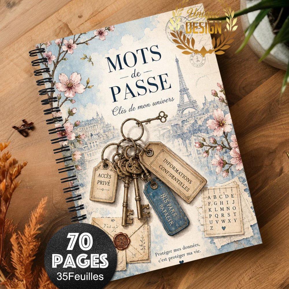 TEMU 1pc Carnet à spirale amusant pour de passe en français, pour Internet et ordinateur, gardien de de passe sur le thème vintage pour enregistrer