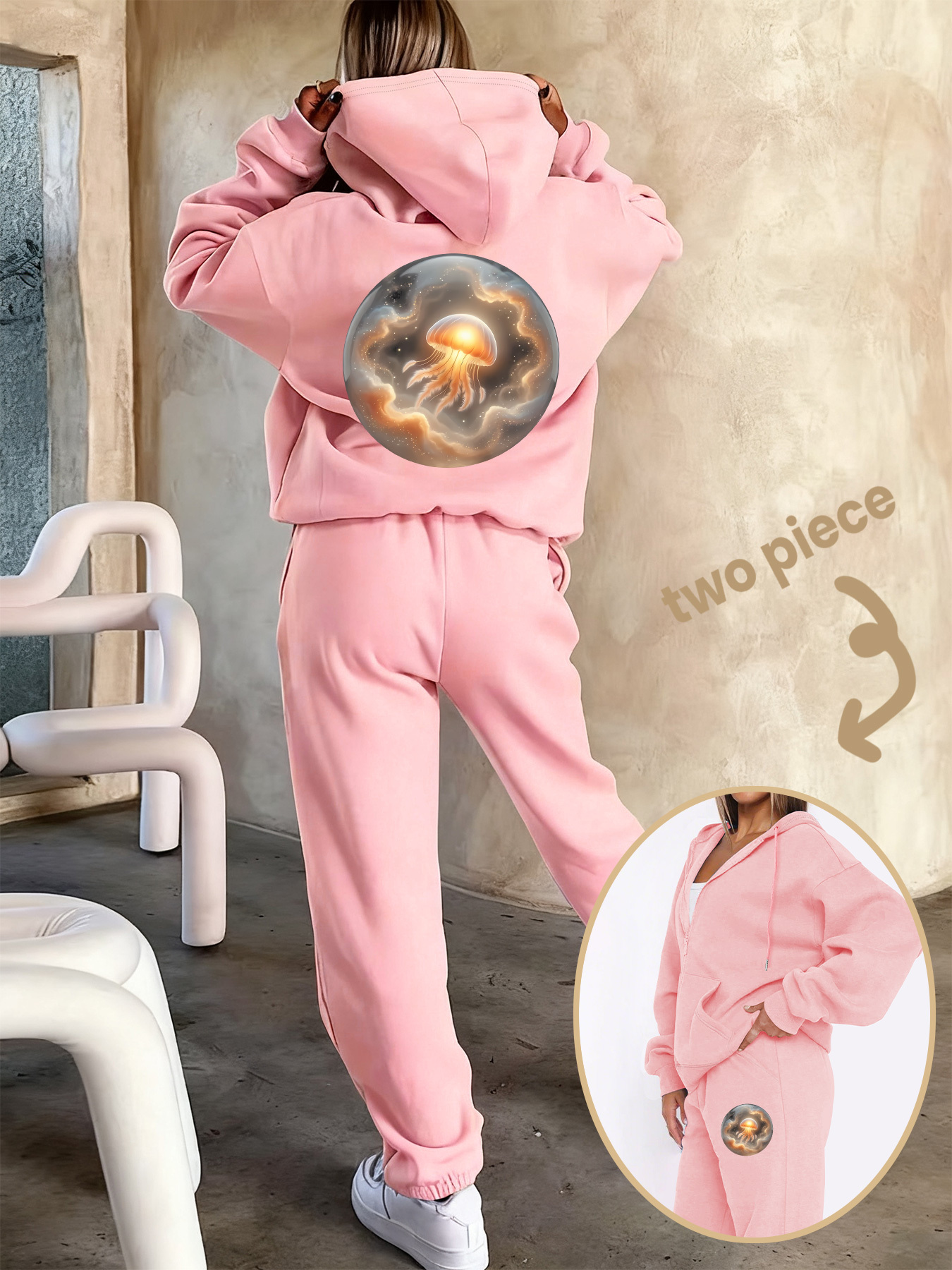 graphic print 2pcs set hoodie pants womens clothing