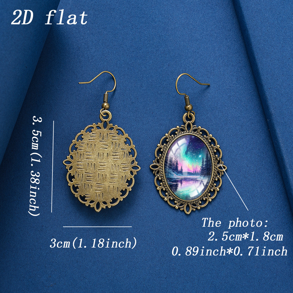 Aurora Forest Lake Reflection Pattern Glass Dangle Earrings