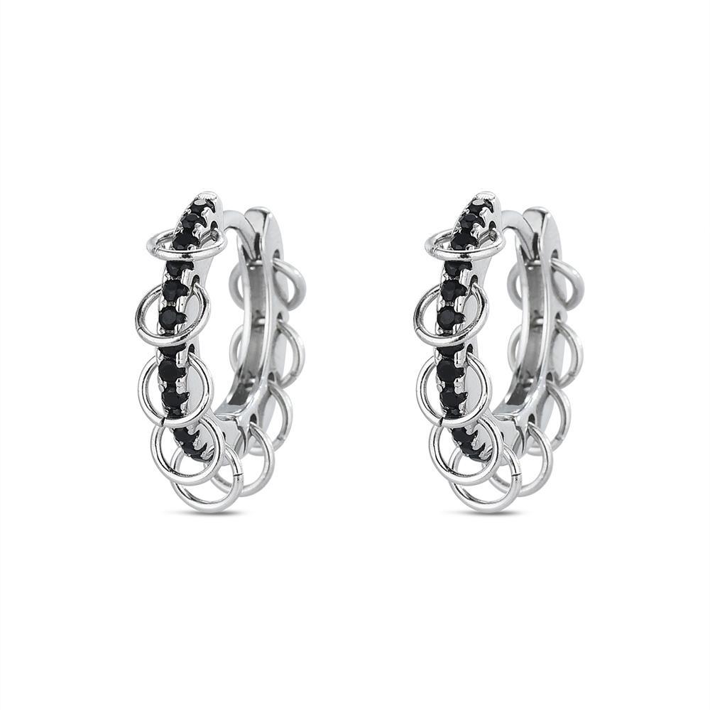Image of Interlocking Hoop Earrings, Black Synthetic Zirconia Inlaid, Hypoallergenic Geometric Jewelry For Women