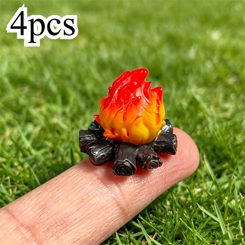 TEMU 4pcs Realistic Mini Bonfire Ornaments Resin Crafts, Miniature Landscape Garden Scenery Additions, Miniature Model Outdoor Scene Sand Table