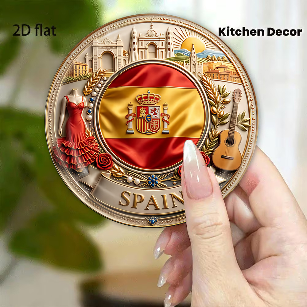 TEMU Imán de nevera con culturales de España , 3.15In X 3.15In Acrílico, con , el , vestido de flamenco, guitarra, patrones arquitectónicos,