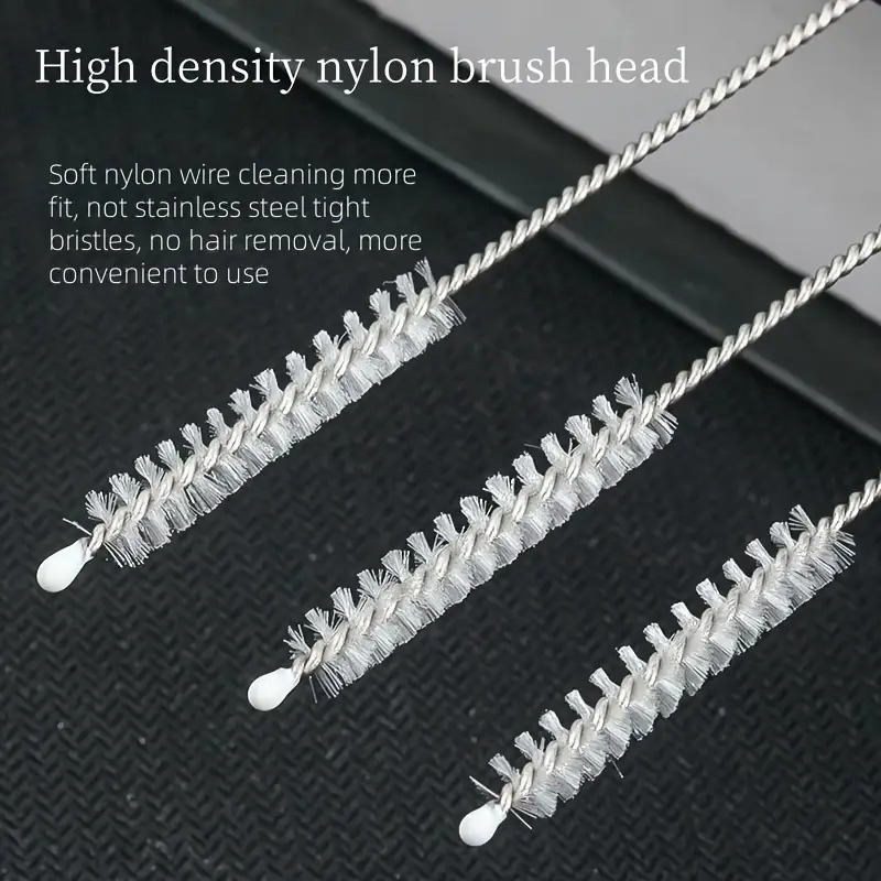 TEMU 4/10 Stainless Steel Handle Soft Bristle Straw Brush - Reusable Plastic Cleaning Brush For Glass, Metal Tubes - Great For Teapots, Cups, Milk