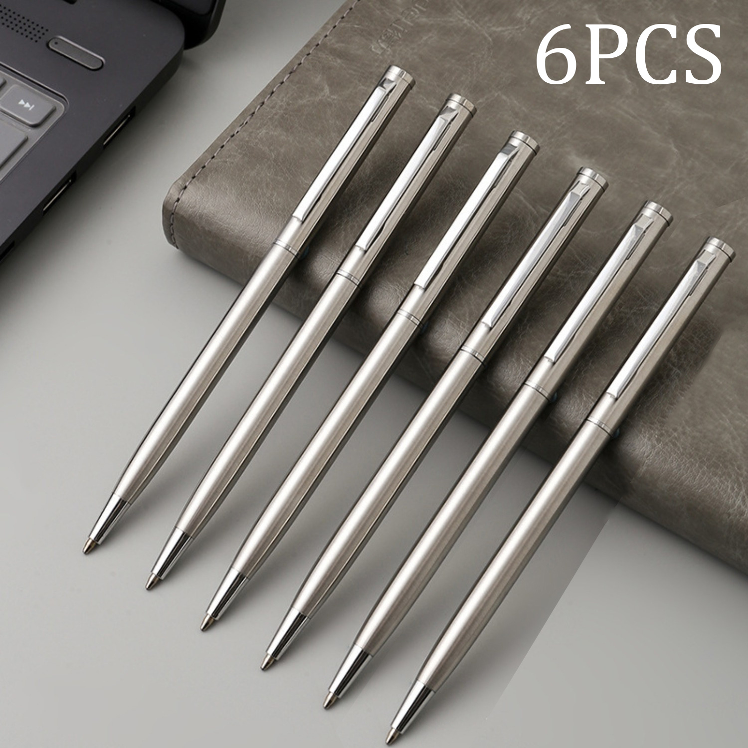 

6-pack Stainless Steel Ballpoint Pens - Smooth , , No , Ideal For School, Office, And Gifts