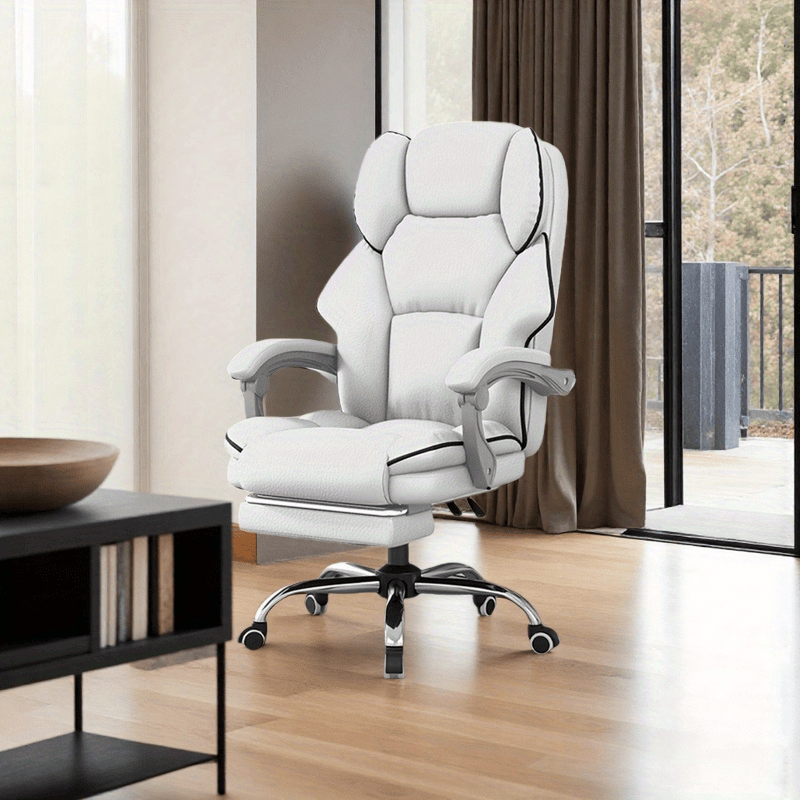 Silla de oficina blanca ergonómica con altura ajustable y giro de 360° - Cojín de espuma de memoria, diseño de espalda alta y cómodo, reposabrazos y base de 5 ruedas para oficina en casa, juegos y estudio - Estructura de metal duradera, fácil de limpiar, silla de oficina ergonómica, silla de juegos, silla moderna, construcción sólida, trabajadores remotos