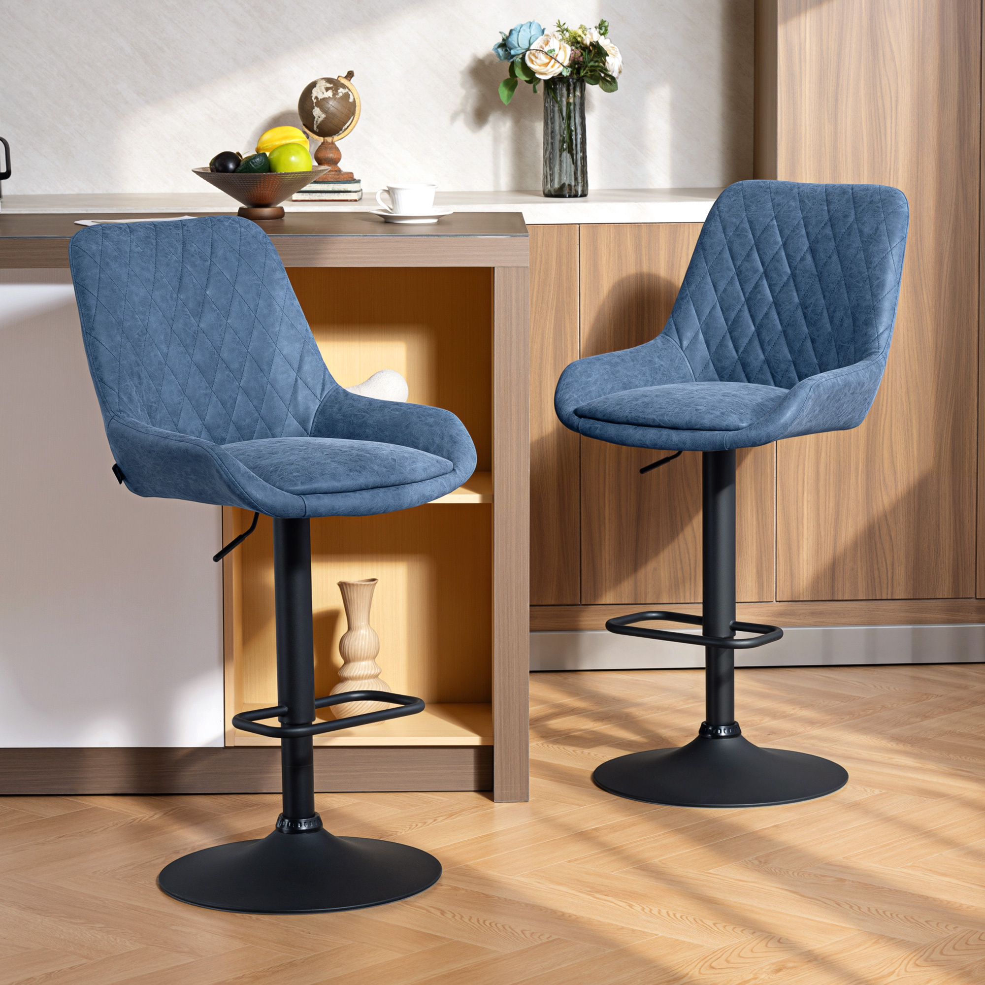 TEMU Homcom Set Of 2 Modern Adjustable Swivel Bar Stools With Padded Seats & Backrests, Heavy-duty Footrest - No Bar Chairs Suitable, Bar, Office,