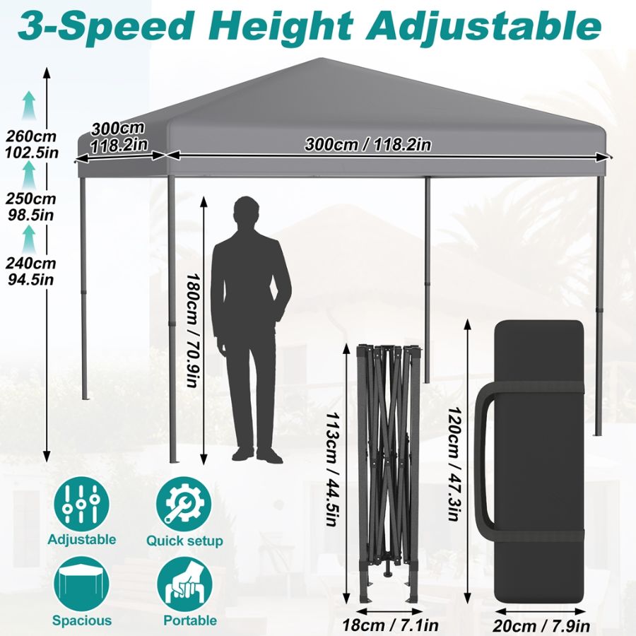 Pop-up 3x3m Metal Party Tent, Folding , Foldable Garden , Sturdy Garden Tent, Pergola For Parties, Market Stalls, Garden And Outdoor Camping, Multicolor