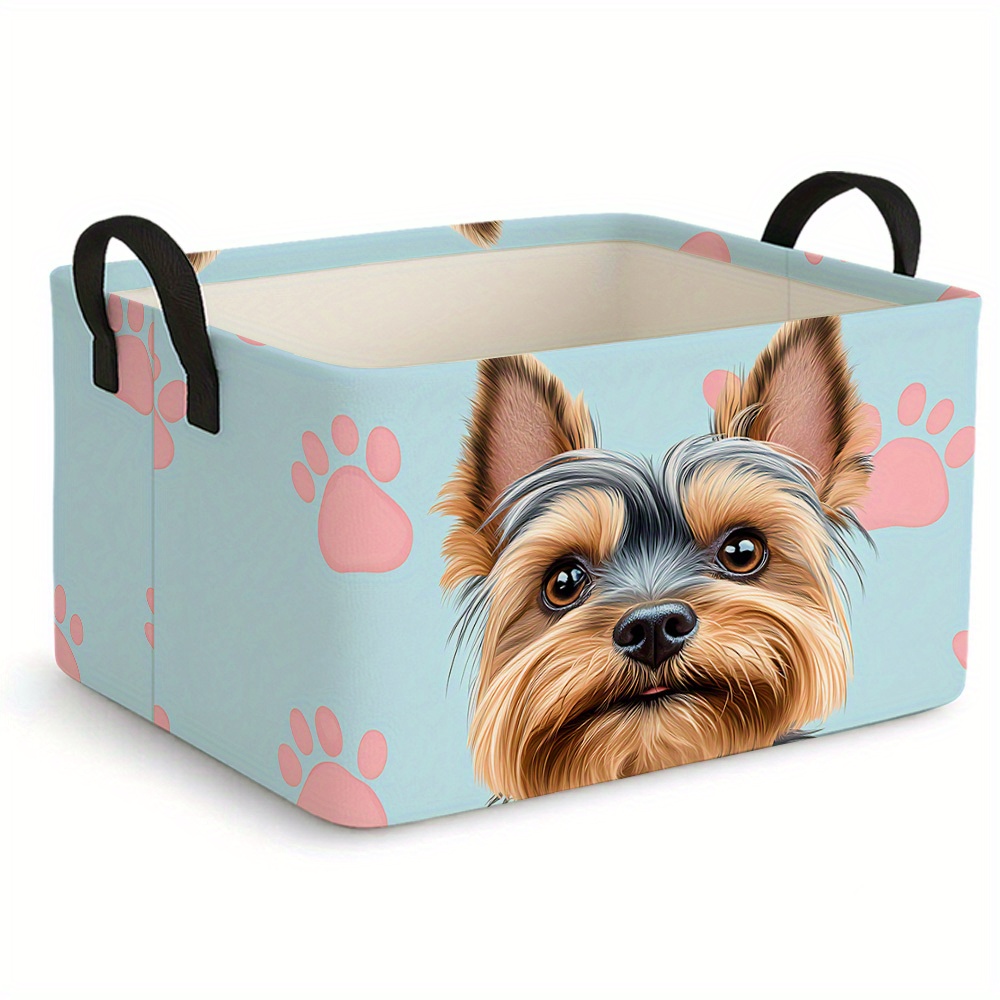 TEMU A Large Foldable Storage Basket Featuring A Yorkshire Terrier Design, This Spacious Open Storage Box Is A Rectangular Fabric Organizer With